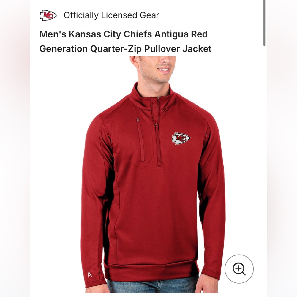 Kansas City Chiefs Antigua Red Generation Quarter- Zip Pullover Jacket - Large